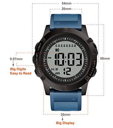 TICCI Men 8 Vibrating Alarms Watch Medication Aids Vibra Pill Alert Reminder for Elderly Seniors Big Digits Waterproof (Blue)