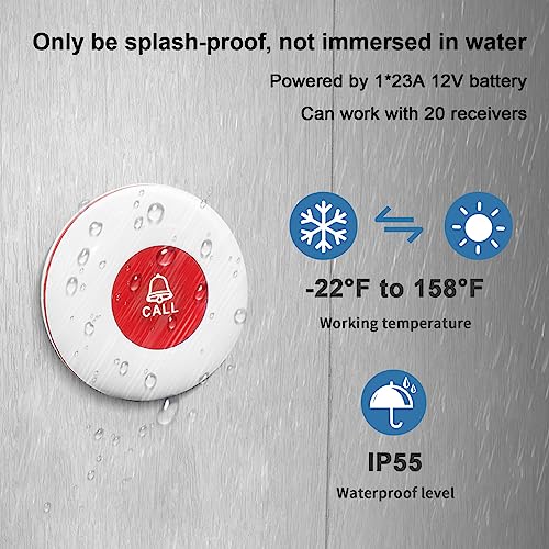 Daytech Wireless Caregiver Pager Call Button Elderly Nurse Alert System for Elderly Monitoring/Seniors with 2 SOS Call Panic Buttons & 2 Watch Pagers, 500+Feet 3 Receivers