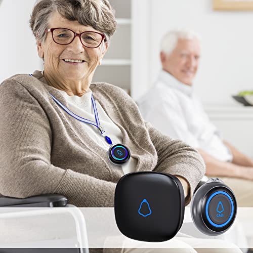 Caregiver Pager, Wireless Call Button for Seniors/Elderly at Home, 1 SOS Button + 1 Receiver Medical Life Alert System, Emergency Panic Call Bell, Nurse Calling & Patient Assistance Alarm