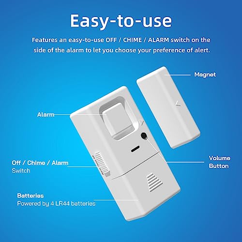 Door Window Alarms - 4 Pack - Adjustable Volume, Chime/Alarm, Wireless, Door Window Alarm Sensor for Home Security, Kids Safety, Door Open Alert Security Alarm for Home, Apartment and more, by Rosmila