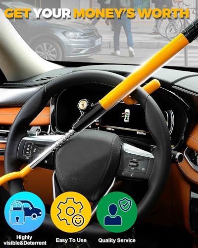 Tevlaphee Steering Wheel Lock Anti-Theft Device Security Car Lock Anti Theft Car Device Visible Car Steering Wheel Lock Antitheft Locking Devices Adjustable Car Wheel Lock for Cars with 3 Keys