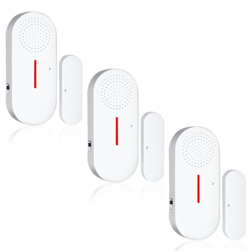 Security Door Window Alarm, Wireless Sensor Door Window Red Light Burglar Alarm, Door Alarms for Kids Safety, 110dB Doorbell Alarms for Office House Window Pool (3 PACK)