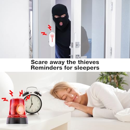 Security Door Window Alarm, Wireless Sensor Door Window Red Light Burglar Alarm, Door Alarms for Kids Safety, 110dB Doorbell Alarms for Office House Window Pool (3 PACK)