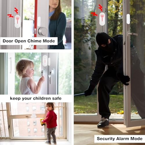 Security Door Window Alarm, Wireless Sensor Door Window Red Light Burglar Alarm, Door Alarms for Kids Safety, 110dB Doorbell Alarms for Office House Window Pool (3 PACK)