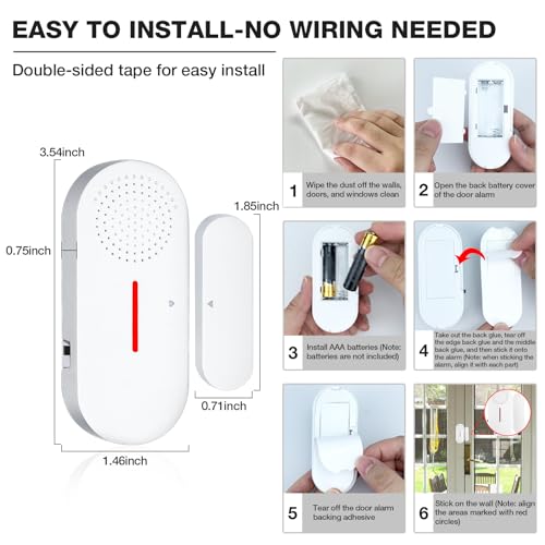 Security Door Window Alarm, Wireless Sensor Door Window Red Light Burglar Alarm, Door Alarms for Kids Safety, 110dB Doorbell Alarms for Office House Window Pool (3 PACK)
