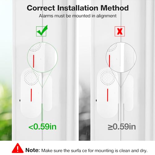 Security Door Window Alarm, Wireless Sensor Door Window Red Light Burglar Alarm, Door Alarms for Kids Safety, 110dB Doorbell Alarms for Office House Window Pool (3 PACK)