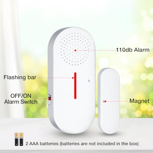Security Door Window Alarm, Wireless Sensor Door Window Red Light Burglar Alarm, Door Alarms for Kids Safety, 110dB Doorbell Alarms for Office House Window Pool (3 PACK)