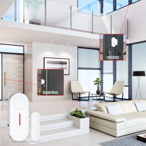 Security Door Window Alarm, Wireless Sensor Door Window Red Light Burglar Alarm, Door Alarms for Kids Safety, 110dB Doorbell Alarms for Office House Window Pool (3 PACK)
