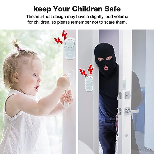 Door Window Alarm, 90DB Door Alarms for Kids Safety, Wireless Sensor Door Window Burglar Alarm-Window Pool Alarms for Home (4 Pack)
