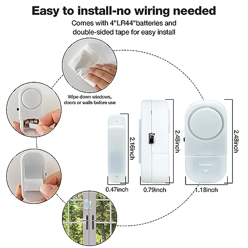 Door Window Alarm, 90DB Door Alarms for Kids Safety, Wireless Sensor Door Window Burglar Alarm-Window Pool Alarms for Home (4 Pack)