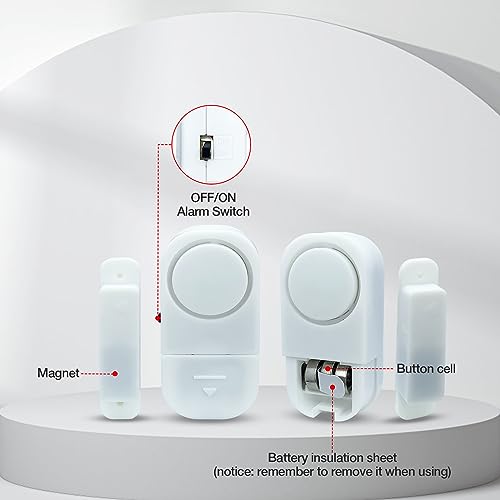 Door Window Alarm, 90DB Door Alarms for Kids Safety, Wireless Sensor Door Window Burglar Alarm-Window Pool Alarms for Home (4 Pack)