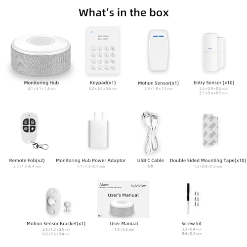 tolviviov Alarm System for Home Security, DIY Door Alarm Security Systems, Smart App Alerts, 15Piece Kit, No Monthly fee, WiFi Alarm, Door Window Motion Sensor, for Home Security, and Kids Safety