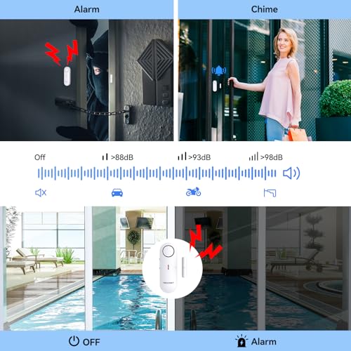 TECKNET Door Alarms for Kids Safety, Window Alarm Pool Alarms Door Alarm for Home Security, 2-in-1 Alarm & Chime, 3-Level Volume Control, Wireless Alarm for House Hotel Cars Sheds Caravans (6 Pack)