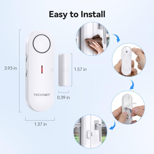 TECKNET Door Alarms for Kids Safety, Window Alarm Pool Alarms Door Alarm for Home Security, 2-in-1 Alarm & Chime, 3-Level Volume Control, Wireless Alarm for House Hotel Cars Sheds Caravans (6 Pack)