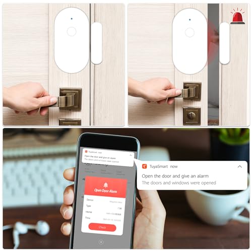 Tuya app WiFi Door and Window Sensor Alarm, Home Office Apartment Safety Door Magnetic Alarm, no Cost, no Need for hub, (Set of 2)
