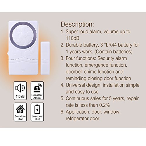 Wireless Home Security Burglar Alarm, Magnetic Sensor Door Window Alarm, Super Loud 110dB, Pool Door Alarm for Kids Pack of 4