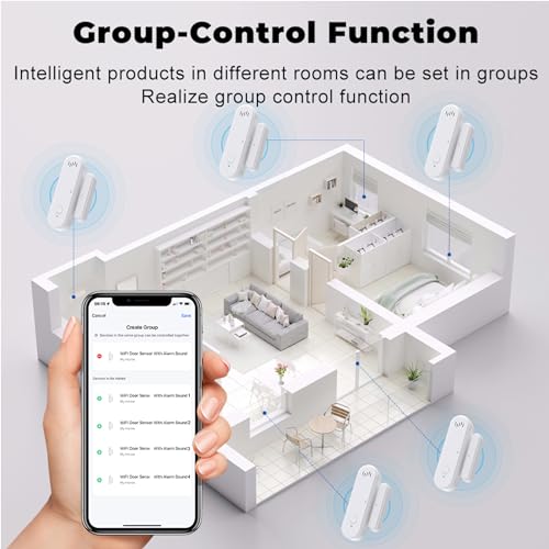 Alexa Smart Home Security System - Window Alarm Sensors, Door Alarms for Kids Safety, Freezer Refrigerator Door Alarm System, Apartment Security System, WiFi Freezer Alarm, Motion Door Chime Sensor
