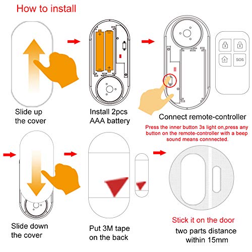 HENDUN Door Alarm for Home Security with Remote, 130dB Wireless Windows Alarm Sensors,Chime for Pool Door, Kids Safety, Alarm for Garage, Sliding, Dementia,Opening Entering Alert (Pack 1)