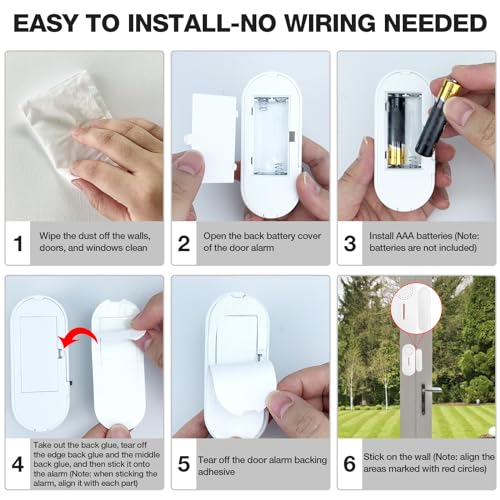 Door Window Alarm, 110DB Door Alarms for Kids Safety, Wireless Sensor Door Window Burglar Alarm-Window Pool Alarms for Home (2 Pack)