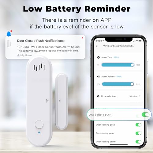 Alexa Smart Home Security System - Window Alarm Sensors, Door Alarms for Kids Safety, Freezer Refrigerator Door Alarm System, Apartment Security System, WiFi Freezer Alarm, Motion Door Chime Sensor