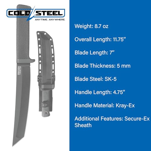 COLD STEEL Recon Tanto 7" SK-5 Razor-Sharp Blade 4.75" Kray-Ex Handle Military Tactical Fixed Blade Knife w/Secure-Ex Sheath