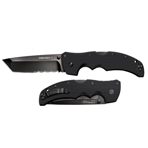 Cold Steel Recon 1 Series Tactical Folding Knife with Tri-Ad Lock and Pocket Clip - Made with Premium CPM-S35VN Steel, Tanto Half Serrated