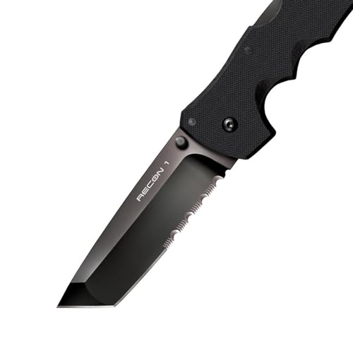 Cold Steel Recon 1 Series Tactical Folding Knife with Tri-Ad Lock and Pocket Clip - Made with Premium CPM-S35VN Steel, Tanto Half Serrated
