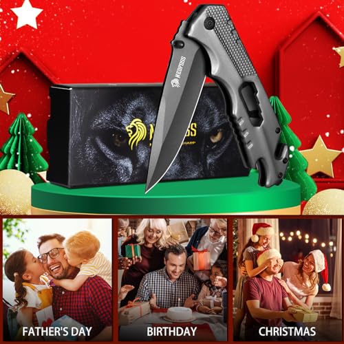 NedFoss FA48 Pocket Knife for Men with Bottle Opener, Glass Breaker, Seatbelt Cutter and Wrench, 5-in-1 Multitool Folding/Survival Knife for Emergency Rescue Situations, Home Improvements