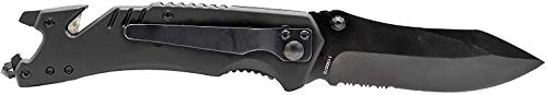 Smith & Wesson M&P 8.5in High Carbon S.S. Spring Assisted Folding Knife with 3.5in Serrated Drop Point Blade and Rubber Handle for Outdoor Survival and EDC,Tan