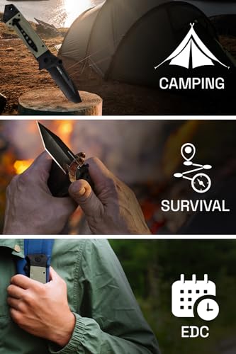 Grand Way Spring Assisted Knife – Survival Tactical Knife with Black Tanto Blade – Pocket Knives & Folding Knives for Hunting Camping Self Defense Military – Birthday Gifts for Men 6688 BG
