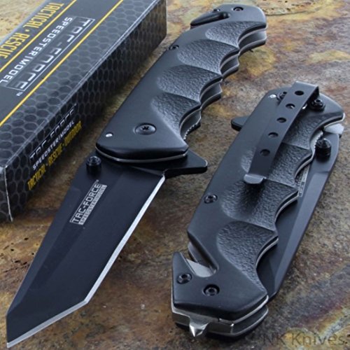 MEselected Tac-Force Black Tanto Blade Spring Assisted Tactical Folding Pocket Knife