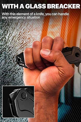 Tactical Legal Knife for Men - 2.8 Inch Tanto Serrated Blade - Small Black Pocket Knife & Glass Breaker Seatbelt Cutter - Cool Folding Knives for Camping Work EDC - Mens Birthday Gift Ideas 6620 B