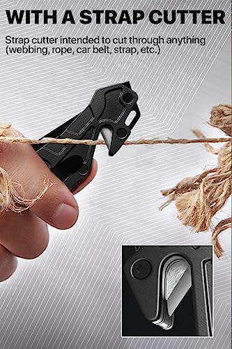 Tactical Legal Knife for Men - 2.8 Inch Tanto Serrated Blade - Small Black Pocket Knife & Glass Breaker Seatbelt Cutter - Cool Folding Knives for Camping Work EDC - Mens Birthday Gift Ideas 6620 B