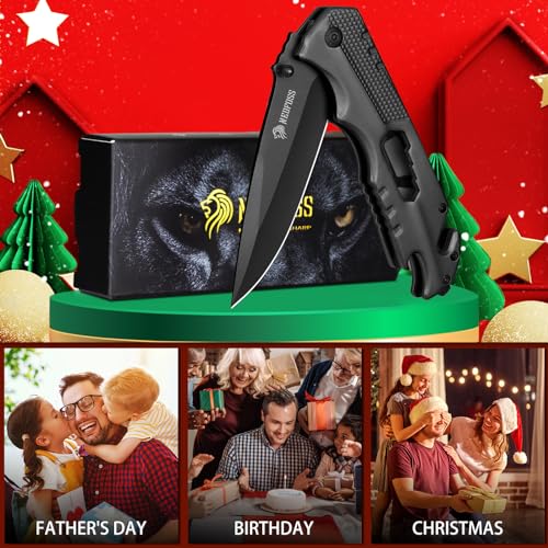 NedFoss FA48 Pocket Knife for Men, 5-in-1 Multitool Folding Knife with Bottle Opener, Glass Breaker, Seatbelt Cutter and Wrench, Survival Knife for Emergency Rescue Situations, Home Improvements