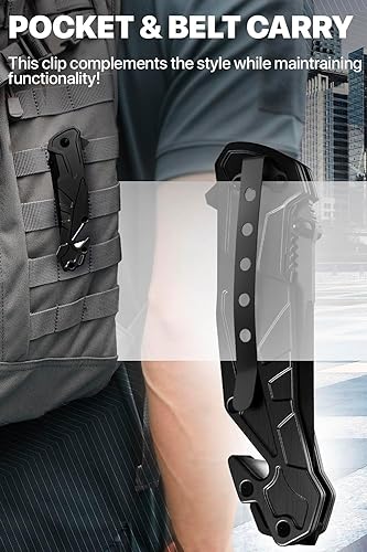 Tactical Legal Knife for Men - 2.8 Inch Tanto Serrated Blade - Small Black Pocket Knife & Glass Breaker Seatbelt Cutter - Cool Folding Knives for Camping Work EDC - Mens Birthday Gift Ideas 6620 B