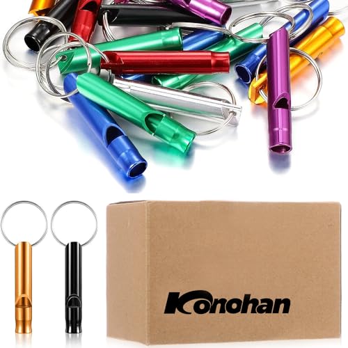 Set of 105 Aluminum Emergency Whistle with Keychain Safety Survival Whistle Sturdy Light Whistle Keychain Whistle Key Ring Loud Sound Camping Whistles for Women Defense Hiking Alarm, 7 Colors