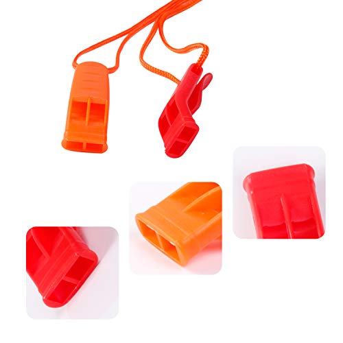 AUGSUN 20 Pcs Emergency Safety Whistle Plastic Whistles Set with Lanyard,Red and Orange