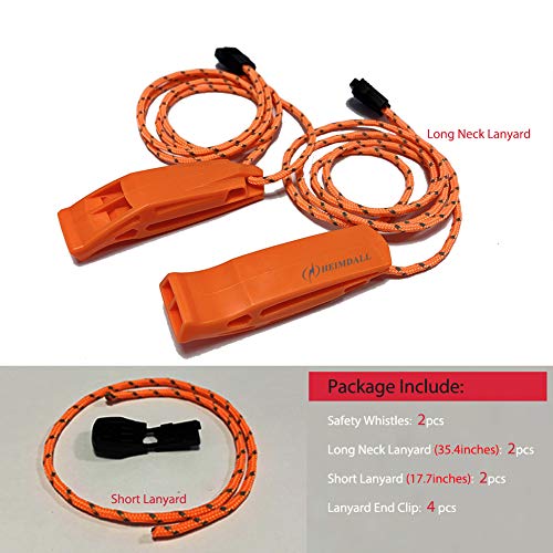 HEIMDALL Emergency Whistle with Lanyard for Safety Boating Camping Hiking Hunting Survival Rescue Signaling (Orange-2 Pack)