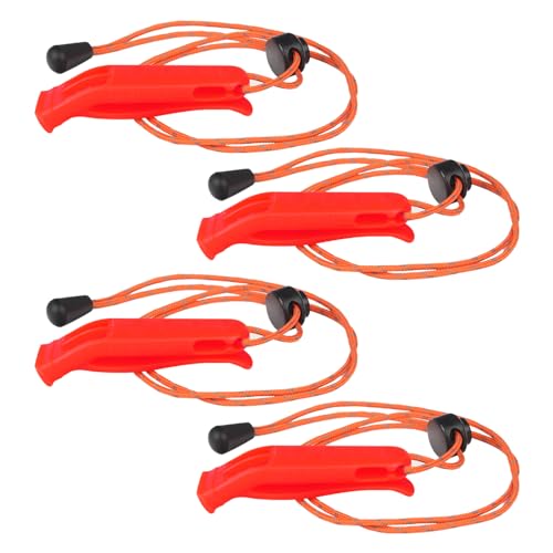 Eayson 4PCS Emergency Whistle with Adjustable Lanyard for Boat Fishing Hiking Kayaking Camping Safety Survival Signal (Red)