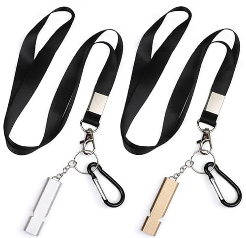 Yauende Emergency Whistles, 2 PCS Loud Safety Survival Whistles with Carabiner and Lanyard for Outdoor Hiking, Hunting, Camping, Fishing, Kayaking (2 Pack)