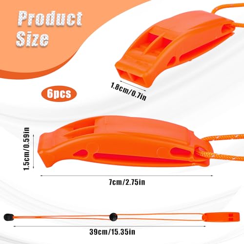 6Pcs Emergency Whistles with Lanyard, Survival Whistles Loud Safety Whistle, Marine Whistle with Adjustable Reflective Lanyard, Super Loud Floating Whistles for Emergency