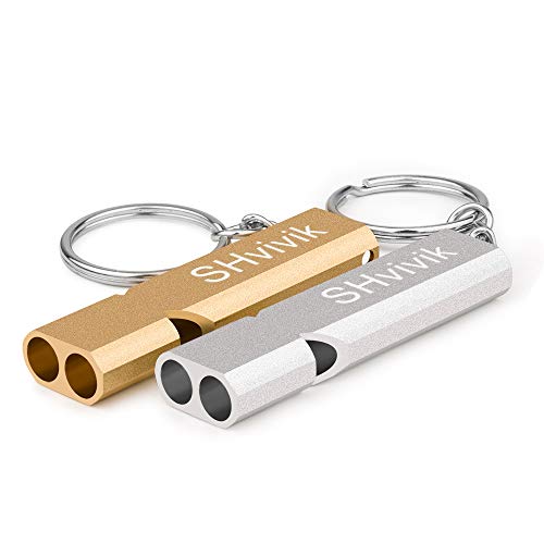SHvivik Emergency Whistle, 2PCS Premium Safety Survival Whistles with Lanyard Keychain, High Pitch Double Tubes for Outdoor Hiking Camping Hunting Fishing Boating