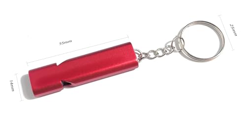 BSPIX 4-Pack Loud 120dB Double Tube Emergency Whistle - Aluminum Alloy, Corrosion-Resistant Safety Whistle with Lanyard & Keychain-Ideal for Camping Hiking Boating Fishing Survival Tool (Red)