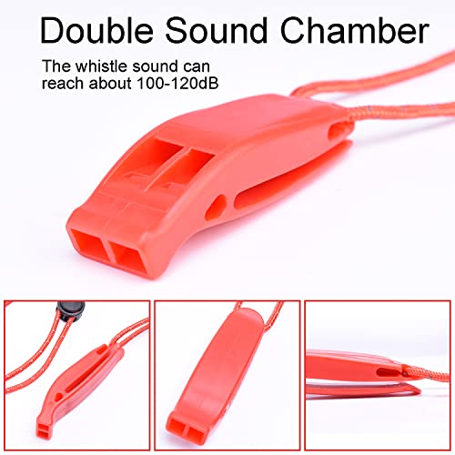 4 Pack Emergency Whistles, Loud Shrill Safety Whistle with Reflective Lanyard for Outdoor Climbing Hiking Camping Fishing Boat Kayak Life Vest Jacket Boating Water Survival Rescue Signaling (Orange)
