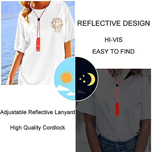 4 Pack Emergency Whistles, Loud Shrill Safety Whistle with Reflective Lanyard for Outdoor Climbing Hiking Camping Fishing Boat Kayak Life Vest Jacket Boating Water Survival Rescue Signaling (Orange)