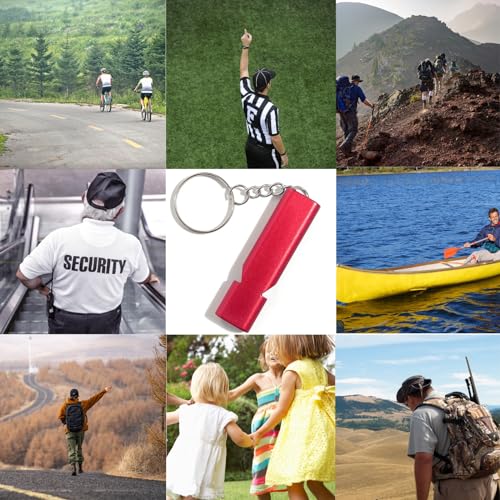 BSPIX 4-Pack Loud 120dB Double Tube Emergency Whistle - Aluminum Alloy, Corrosion-Resistant Safety Whistle with Lanyard & Keychain-Ideal for Camping Hiking Boating Fishing Survival Tool (Red)