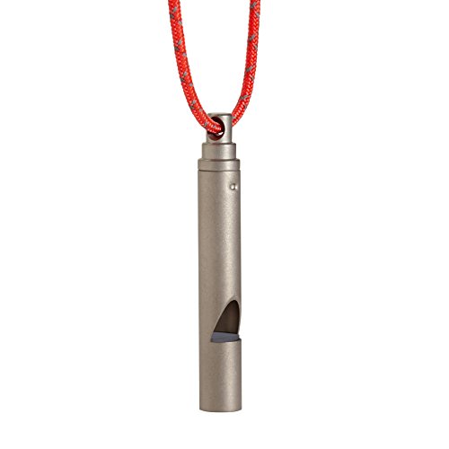 Vargo Titanium Emergency Whistle | 100+ Decibel Pealess Whistle, Ultralight .1 oz. (3 Grams) | Backpacking Survival Whistle with Reflective Lanyard | Hiking, Outdoors, Emergency Kit, T-416