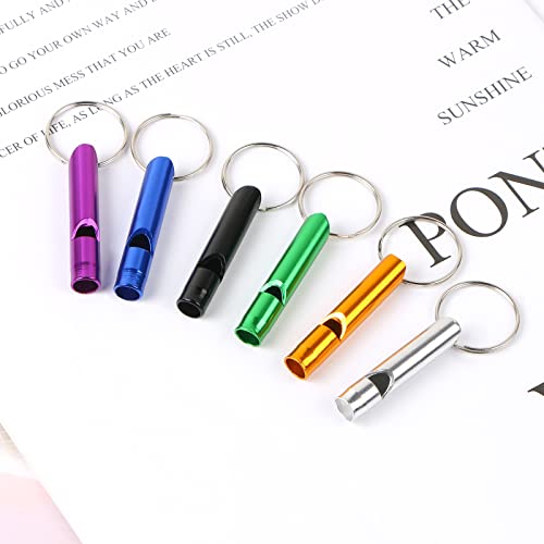 MIDELONG 12 pcs Emergency Whistle with Key Chain, Aluminum Extra Loud Safety Survival Whistle Keychain for Outdoor Sports Camping Hiking Boating Hunting, 6 Colors