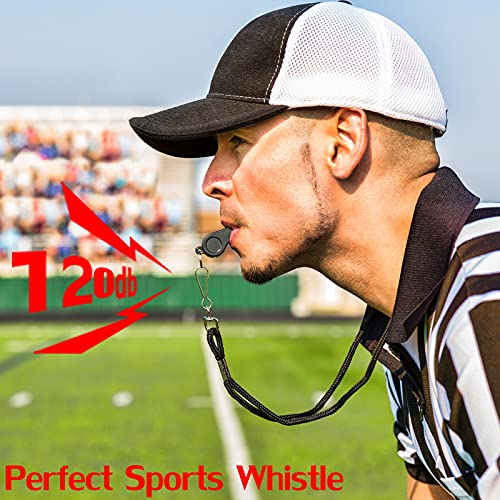 Hipat Whistle with Lanyard, Loud Crisp Sound Plastic Sports Whistles for Coaches, Referees, Training, Emergency Survival (Pea Whistle-Black/Red)