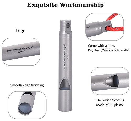 Boundless Voyage 1pcs Loudest Titanium Emergency Whistle with Lanyard for Camping Hiking Sports Traning Survival Ti9010O